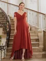 A-line V-Neck Gracious Short Sleeves Asymmetrical Chiffon Mother of the Bride Dresses