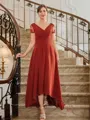A-line V-Neck Gracious Short Sleeves Asymmetrical Chiffon Mother of the Bride Dresses