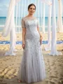 A-line Bateau Charming Short Sleeves Ankle-Length Tulle Mother of the Bride Dresses