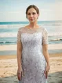 A-line Bateau Charming Short Sleeves Ankle-Length Tulle Mother of the Bride Dresses