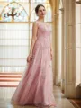 A-line V-Neck Rhythmic Sleeveless Floor-Length Tulle Mother of the Bride Dresses