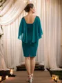 Sheath/Column Bateau Sophisticated 3/4 Sleeves Knee-Length Chiffon Mother of the Bride Dresses