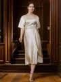 Sheath/Column Scoop Classy Short Sleeves Tea-Length Silk like Satin Mother of the Bride Dresses