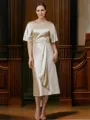 Sheath/Column Scoop Classy Short Sleeves Tea-Length Silk like Satin Mother of the Bride Dresses
