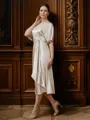 Sheath/Column Scoop Classy Short Sleeves Tea-Length Silk like Satin Mother of the Bride Dresses