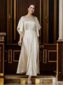 A-line Scoop Refined 1/2 Sleeves Ankle-Length Silk like Satin Mother of the Bride Dresses