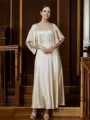 A-line Scoop Refined 1/2 Sleeves Ankle-Length Silk like Satin Mother of the Bride Dresses