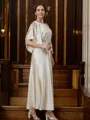 A-line Scoop Refined 1/2 Sleeves Ankle-Length Silk like Satin Mother of the Bride Dresses