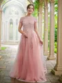 A-line Bateau Radiant Short Sleeves Floor-Length Tulle Mother of the Bride Dresses