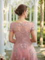 A-line Bateau Radiant Short Sleeves Floor-Length Tulle Mother of the Bride Dresses