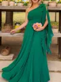 A-line Timeless One-ShoulderChiffon Floor-Length Mother of the Bride Dress with Pleated