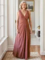 Polished A-line V-neckChiffon Floor-Length Mother of the Bride Dress with Pleated