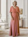 A-line Modest Scoop Short Sleeves Chiffon Floor-Length Mother of the Bride Dress with Pleated