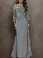 Elegant Sheath/Column Bateau Long Sleeves Chiffon Floor-Length Mother of the Bride Dress With Sequin