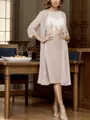 Sheath/Column Impeccable Bateau 3/4 Sleeves Chiffon Tea-Length Mother of the Bride Dress With Applique