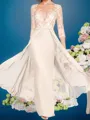 Sophisticated Sheath/Column Bateau 3/4 Sleeves Chiffon Floor-Length Mother of the Bride Dress With Applique