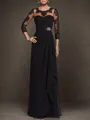Graceful A-line Bateau 3/4 Sleeves Chiffon Floor-Length Mother of the Bride Dress With Ruffles