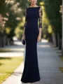 Sheath/Column Stylish Bateau 3/4 Sleeves Stretch Crepe Floor-Length Mother of the Bride Dress With Applique