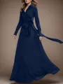 Classy A-line V-neck Long Sleeves Chiffon Floor-Length Mother of the Bride Dress With Bow Two Piece