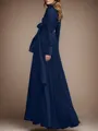 Classy A-line V-neck Long Sleeves Chiffon Floor-Length Mother of the Bride Dress With Bow Two Piece