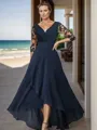 Rhythmic A-line V-neck 3/4 Sleeves Chiffon Asymmetrical Mother of the Bride Dress With Ruffles