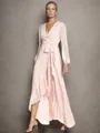 Endearing A-line V-neck Long Sleeves Satin Chiffon Asymmetrical Mother of the Bride Dress With Ruffles