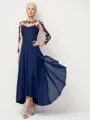 Tasteful A-line Illusion 3/4 Sleeves Chiffon Asymmetrical Mother of the Bride Dress With Ruffles