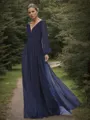 A-line Understated V-neck Long Sleeves Chiffon Floor-Length Mother of the Bride Dress With Ruffles
