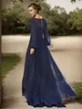 A-line Understated V-neck Long Sleeves Chiffon Floor-Length Mother of the Bride Dress With Ruffles