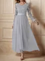 A-Line V-neck Tulle Ankle-Length Mother of the Bride Dress With Applique