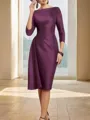 Classy Sheath/Column Scoop 3/4 Sleeves Satin Tea-Length Mother of the Bride Dress With Ruched