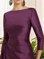 Classy Sheath/Column Scoop 3/4 Sleeves Satin Tea-Length Mother of the Bride Dress With Ruched