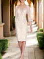 A-Line Noble Scoop 3/4 Sleeves Satin Knee-Length Mother of the Bride Dress With Appliques Lace