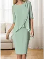 Sheath/Column Chic Scoop 1/2 Sleeves Chiffon Short/Mini Mother of the Bride Dress