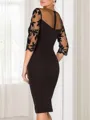Refined Sheath/Column Scoop 3/4 Sleeves Stretch Crepe Knee-Length Mother of the Bride Dress With Appliques Lace