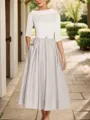A-Line Timeless Scoop 1/2 Sleeves Satin Tea-Length Mother of the Bride Dress