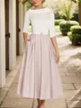 A-Line Timeless Scoop 1/2 Sleeves Satin Tea-Length Mother of the Bride Dress