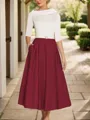 A-Line Timeless Scoop 1/2 Sleeves Satin Tea-Length Mother of the Bride Dress