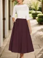 A-Line Timeless Scoop 1/2 Sleeves Satin Tea-Length Mother of the Bride Dress