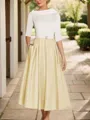 A-Line Timeless Scoop 1/2 Sleeves Satin Tea-Length Mother of the Bride Dress