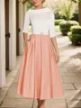A-Line Timeless Scoop 1/2 Sleeves Satin Tea-Length Mother of the Bride Dress