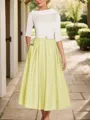 A-Line Timeless Scoop 1/2 Sleeves Satin Tea-Length Mother of the Bride Dress