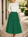 A-Line Timeless Scoop 1/2 Sleeves Satin Tea-Length Mother of the Bride Dress