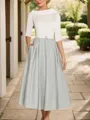 A-Line Timeless Scoop 1/2 Sleeves Satin Tea-Length Mother of the Bride Dress