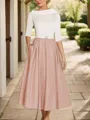 A-Line Timeless Scoop 1/2 Sleeves Satin Tea-Length Mother of the Bride Dress