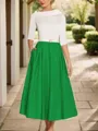 A-Line Timeless Scoop 1/2 Sleeves Satin Tea-Length Mother of the Bride Dress