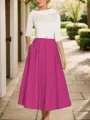 A-Line Timeless Scoop 1/2 Sleeves Satin Tea-Length Mother of the Bride Dress