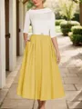 A-Line Timeless Scoop 1/2 Sleeves Satin Tea-Length Mother of the Bride Dress