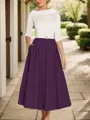 A-Line Timeless Scoop 1/2 Sleeves Satin Tea-Length Mother of the Bride Dress