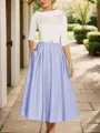 A-Line Timeless Scoop 1/2 Sleeves Satin Tea-Length Mother of the Bride Dress